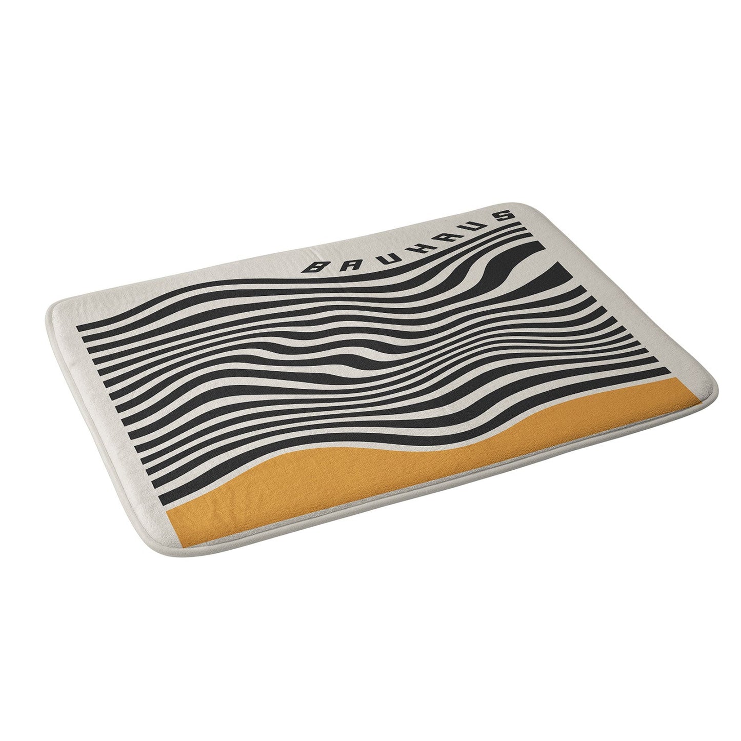Cocoon Design Bauhaus Wavy Lines and Yellow Memory Foam Bath Mat