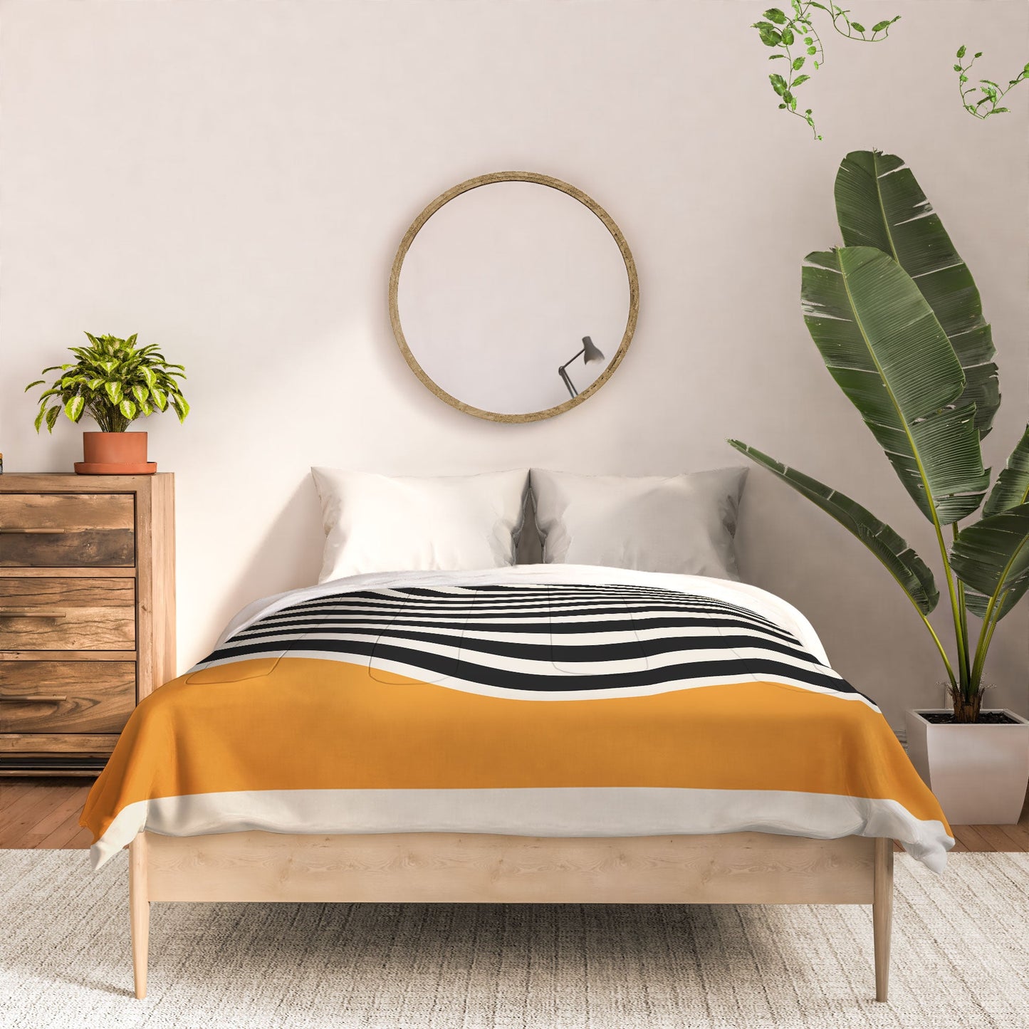 Cocoon Design Bauhaus Wavy Lines and Yellow Comforter