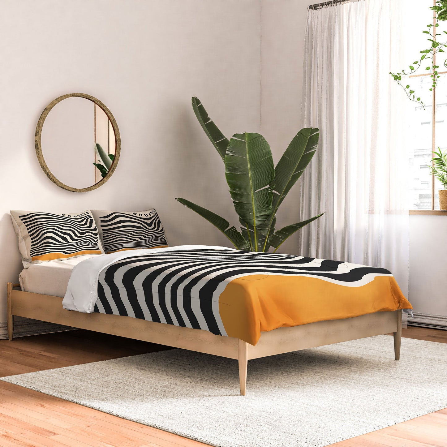 Cocoon Design Bauhaus Wavy Lines and Yellow Comforter
