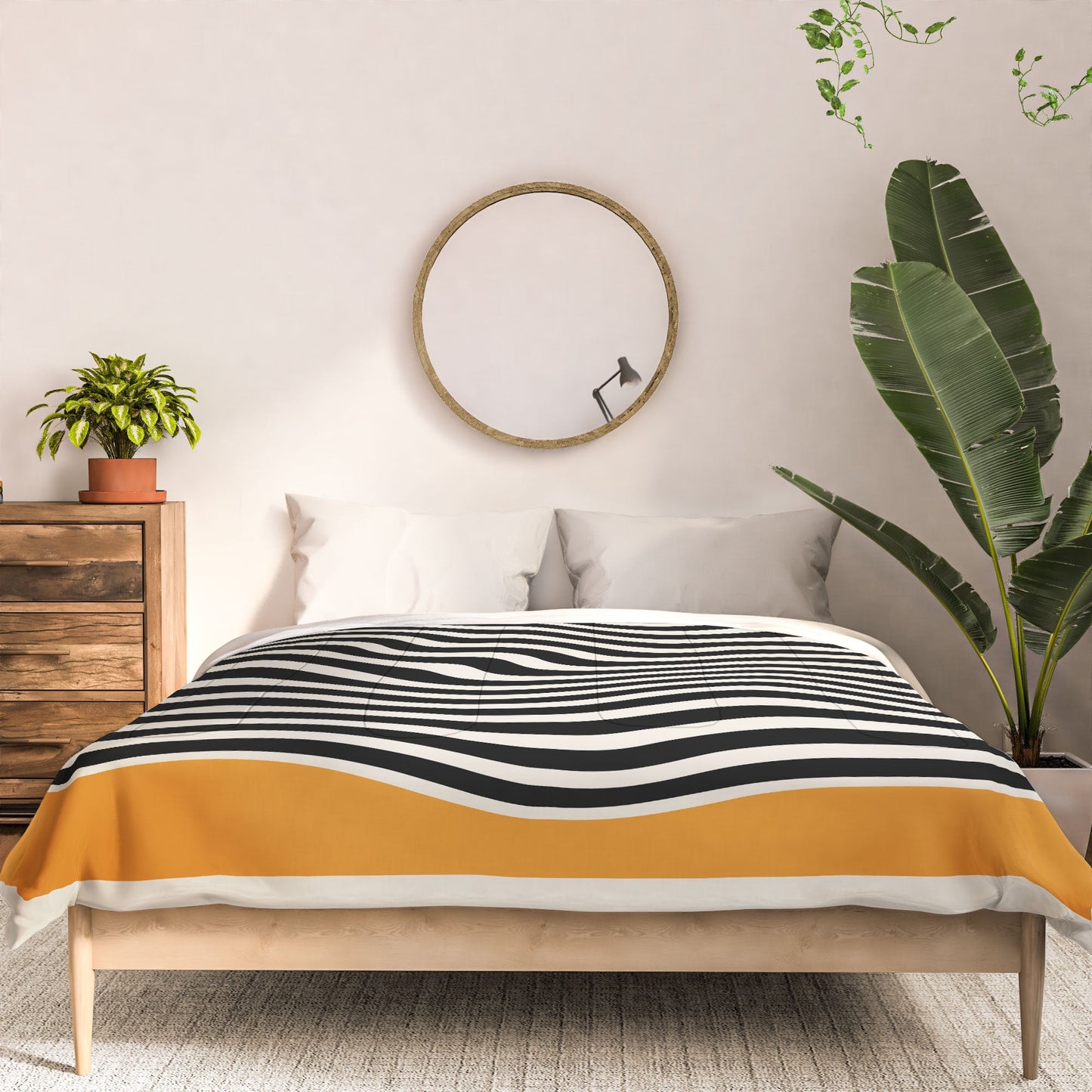 Cocoon Design Bauhaus Wavy Lines and Yellow Comforter
