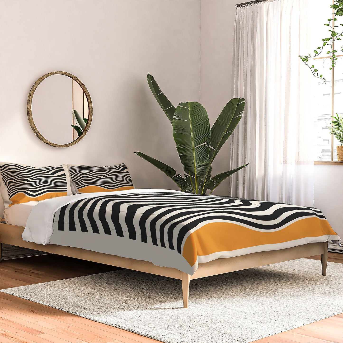 Cocoon Design Bauhaus Wavy Lines and Yellow Comforter