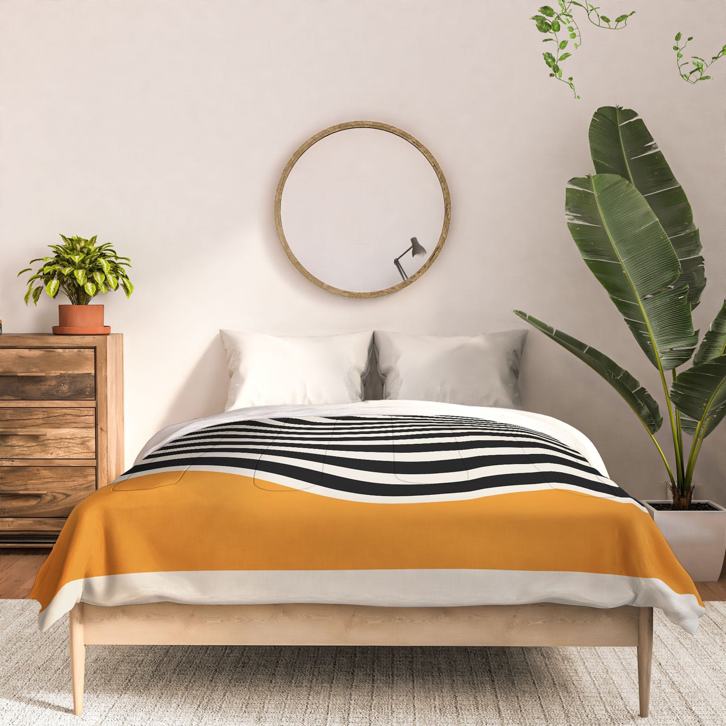 Cocoon Design Bauhaus Wavy Lines and Yellow Comforter