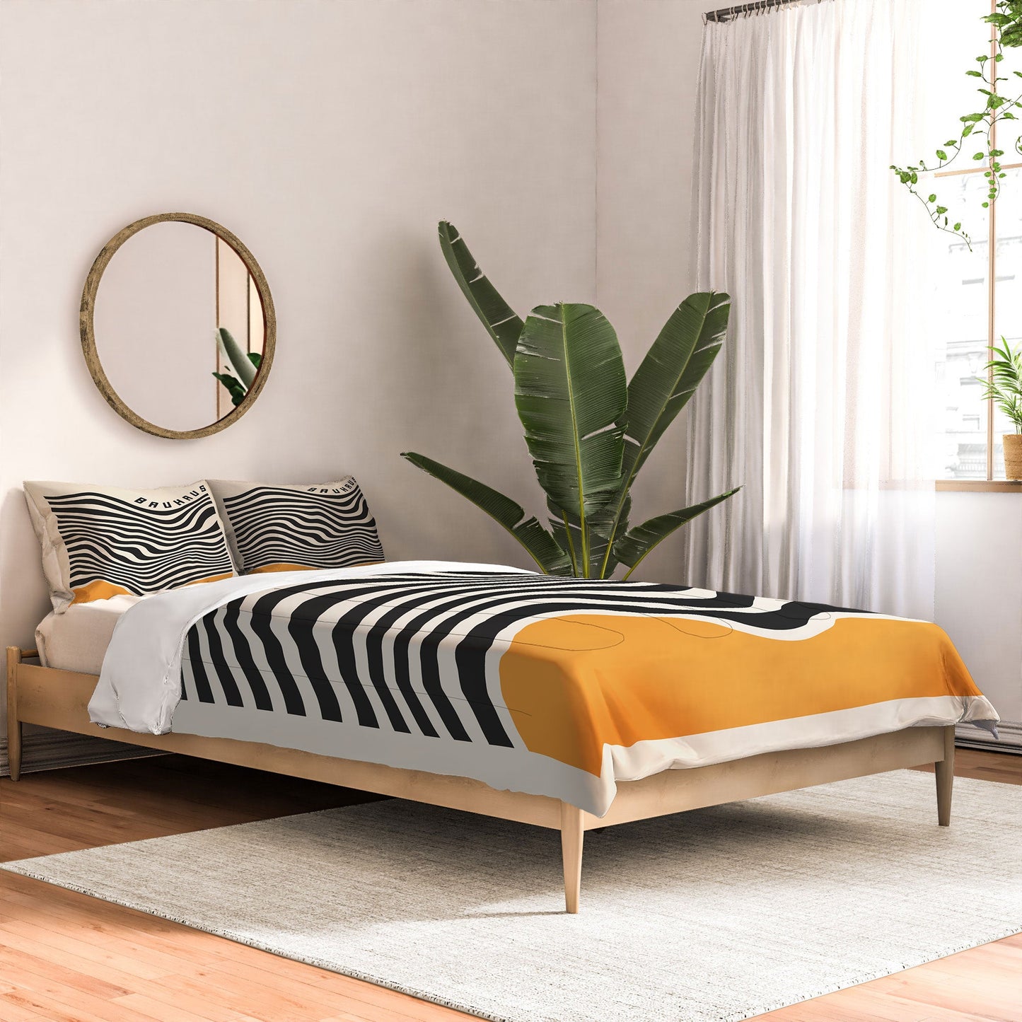Cocoon Design Bauhaus Wavy Lines and Yellow Comforter