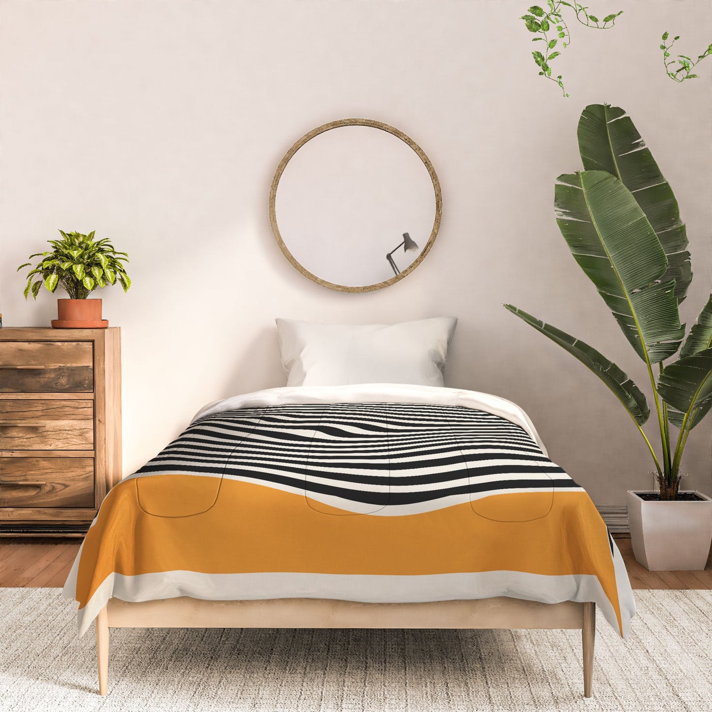 Cocoon Design Bauhaus Wavy Lines and Yellow Comforter