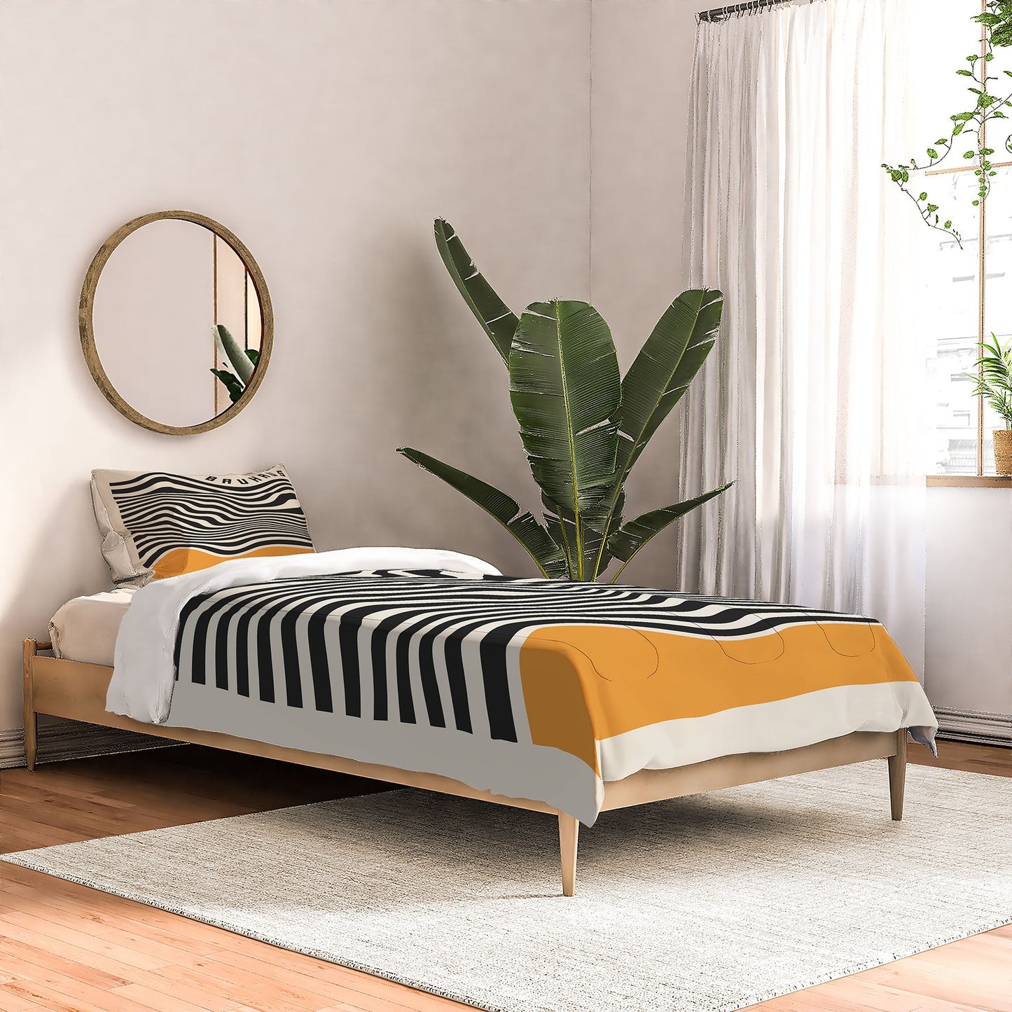 Cocoon Design Bauhaus Wavy Lines and Yellow Comforter