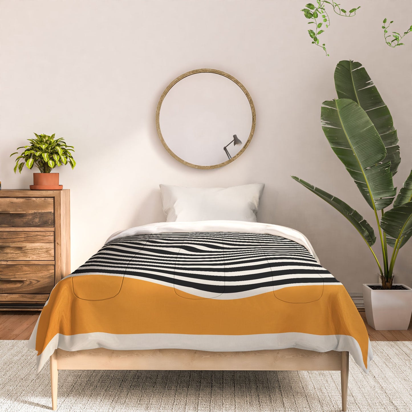 Cocoon Design Bauhaus Wavy Lines and Yellow Comforter