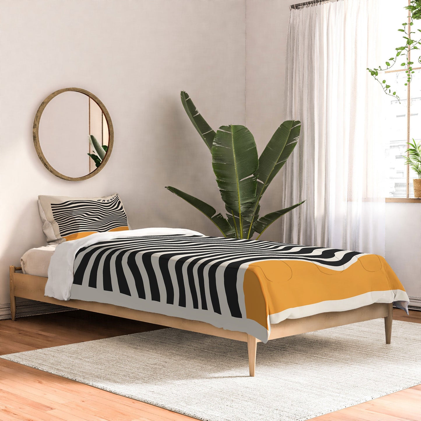 Cocoon Design Bauhaus Wavy Lines and Yellow Comforter