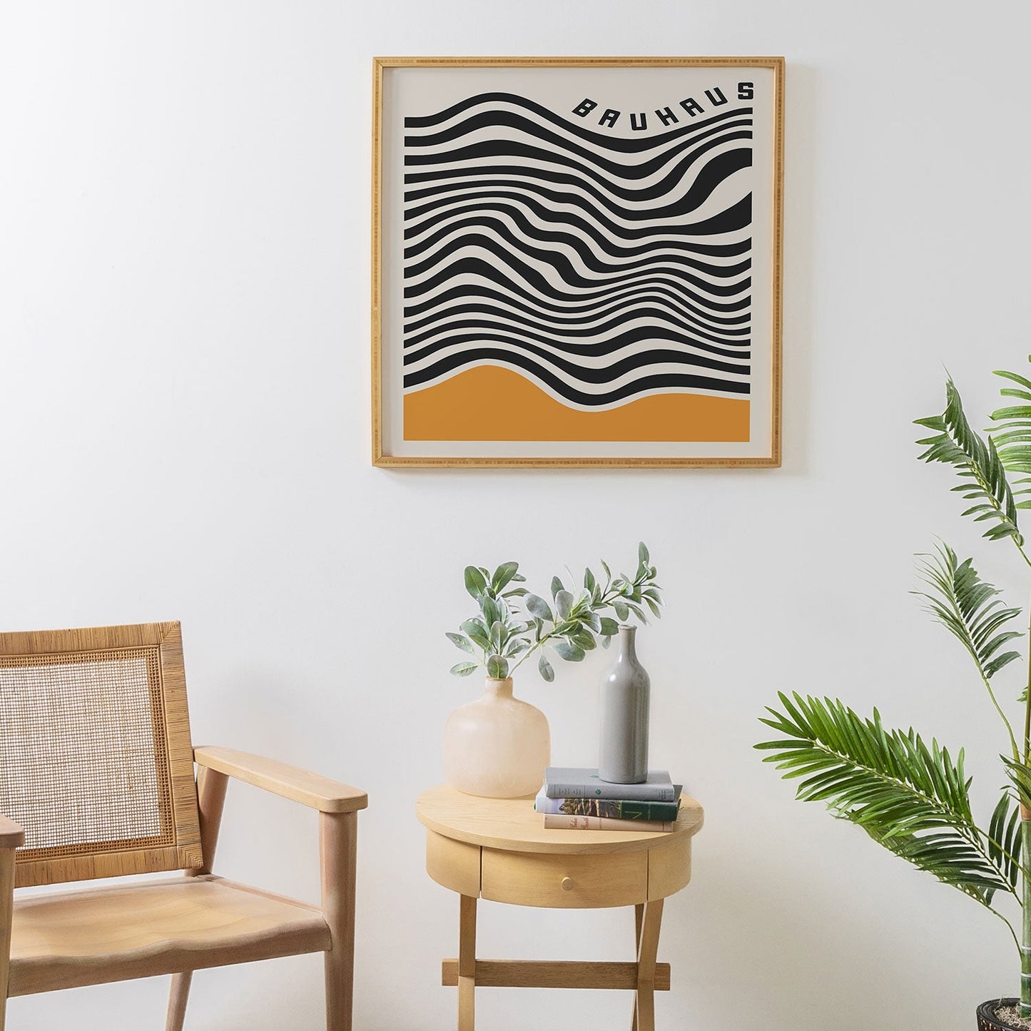 Cocoon Design Bauhaus Wavy Lines and Yellow Framed Wall Art