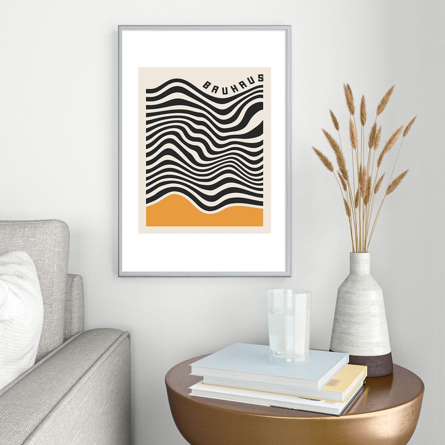 Cocoon Design Bauhaus Wavy Lines and Yellow Metal Framed Art Print