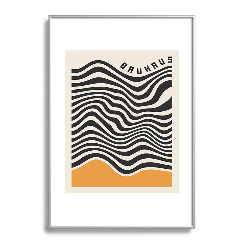 Cocoon Design Bauhaus Wavy Lines and Yellow Metal Framed Art Print