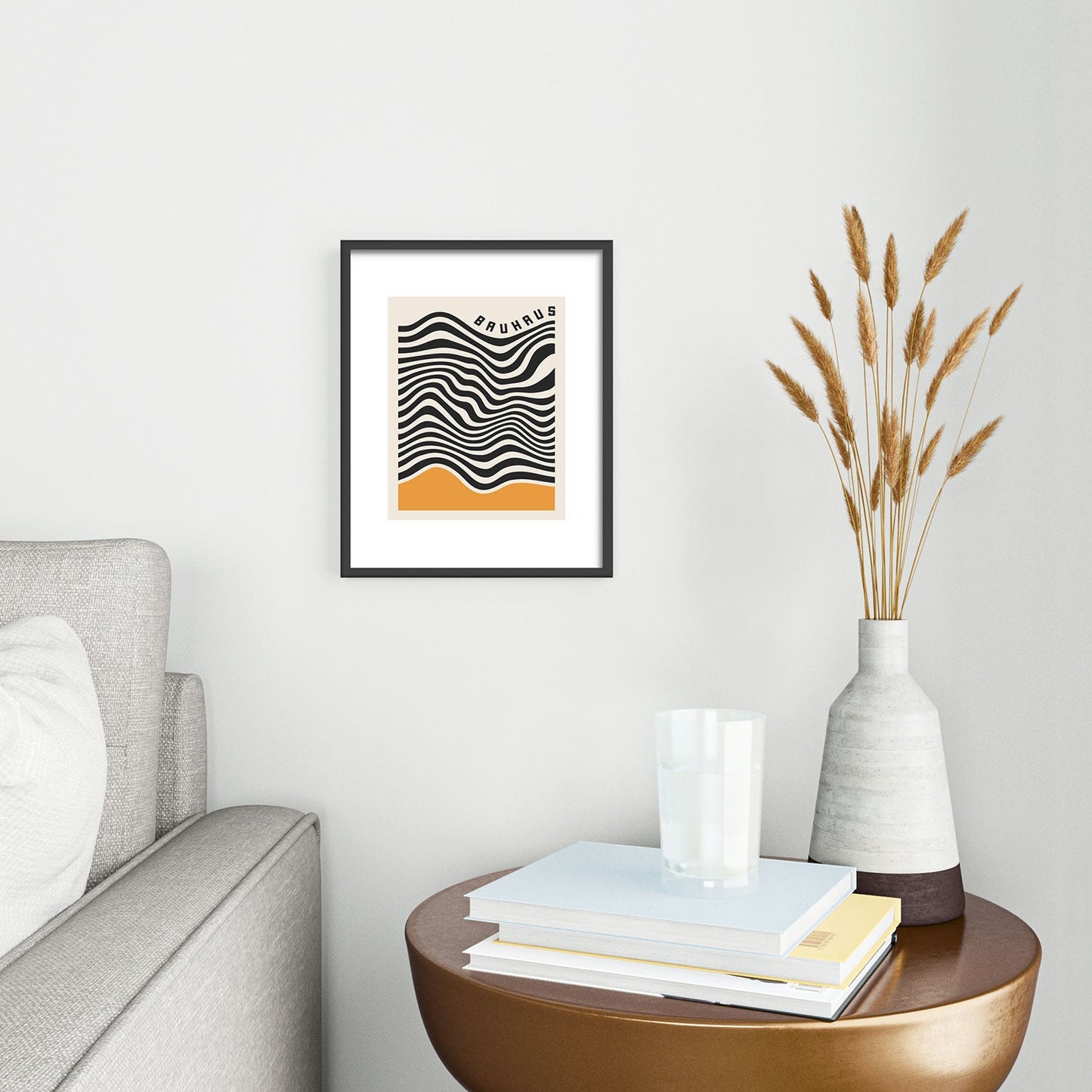 Cocoon Design Bauhaus Wavy Lines and Yellow Metal Framed Art Print