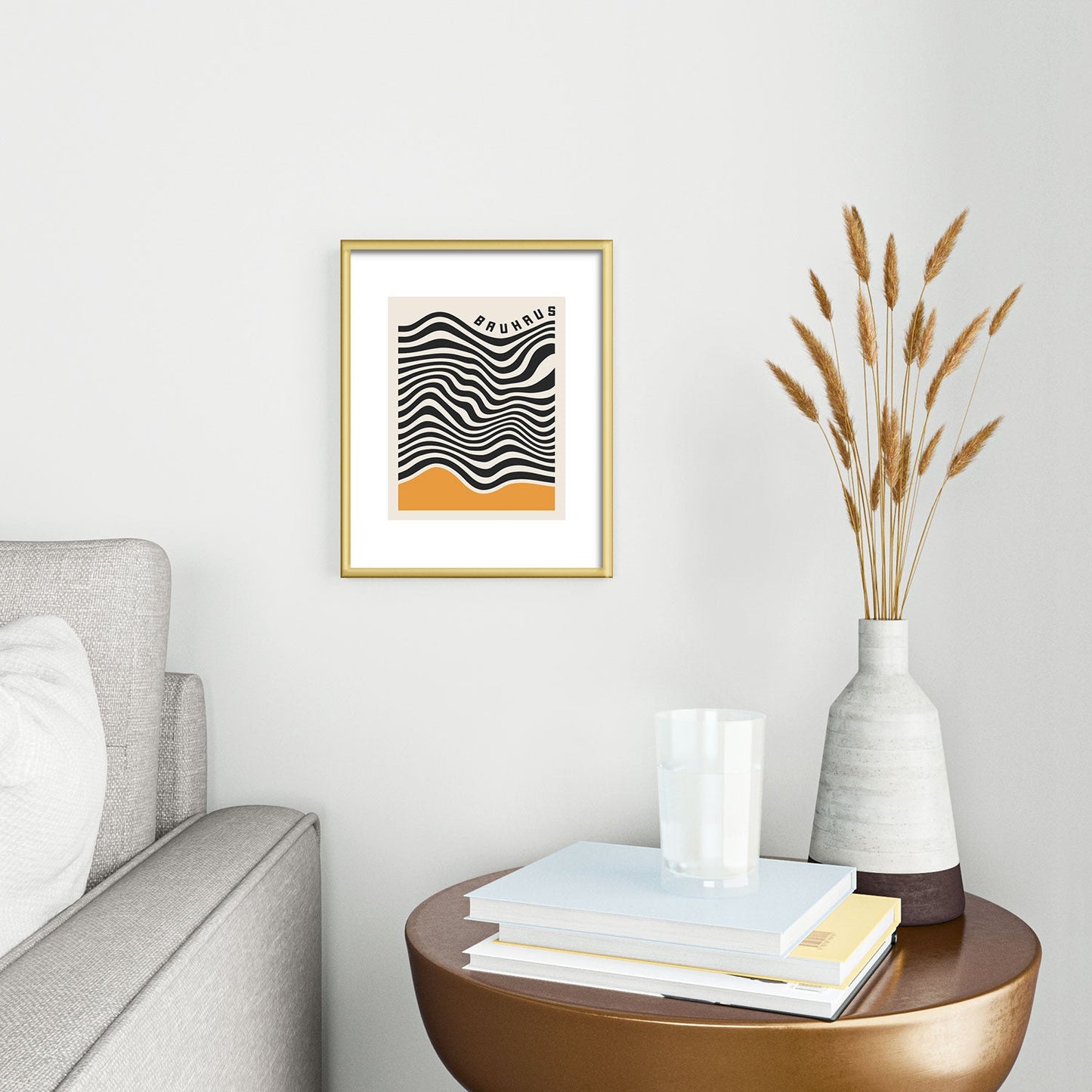 Cocoon Design Bauhaus Wavy Lines and Yellow Metal Framed Art Print