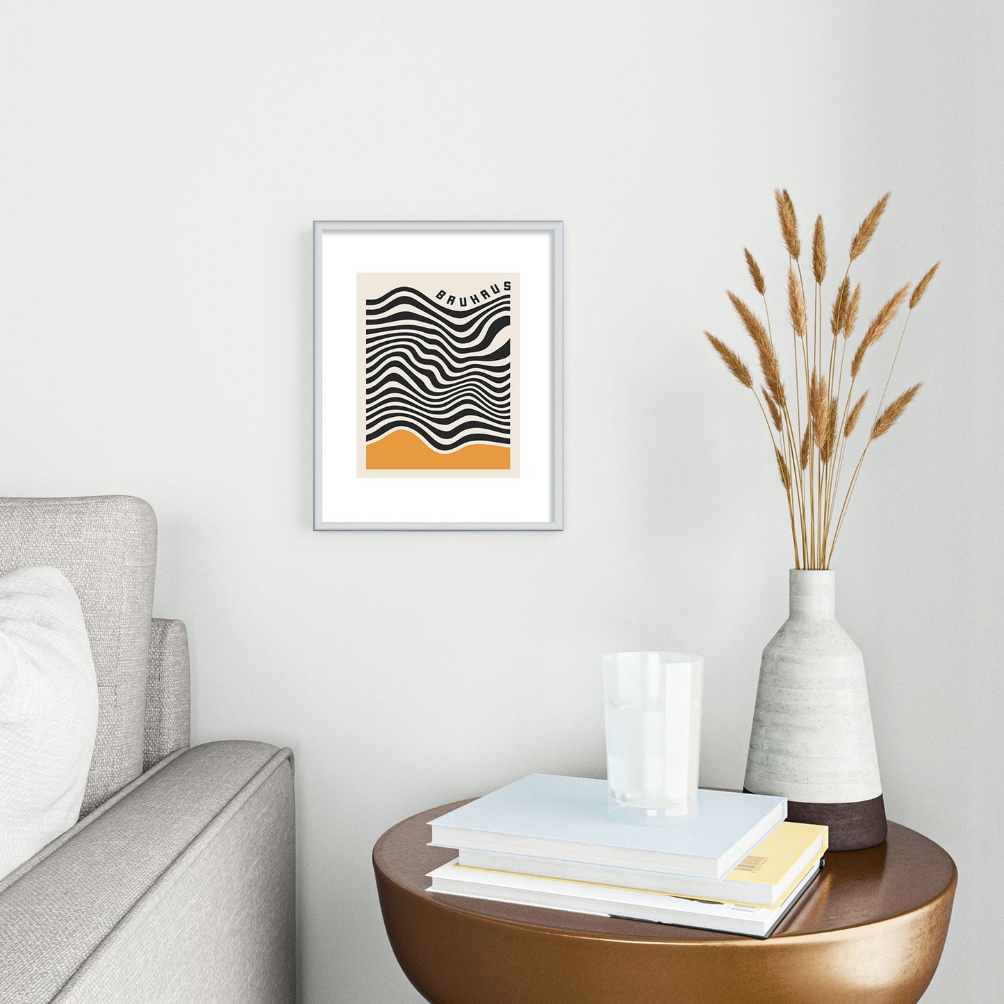 Cocoon Design Bauhaus Wavy Lines and Yellow Metal Framed Art Print