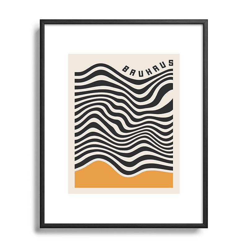 Cocoon Design Bauhaus Wavy Lines and Yellow Metal Framed Art Print