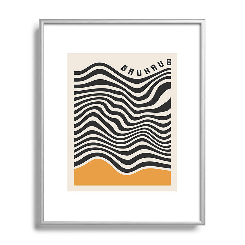 Cocoon Design Bauhaus Wavy Lines and Yellow Metal Framed Art Print