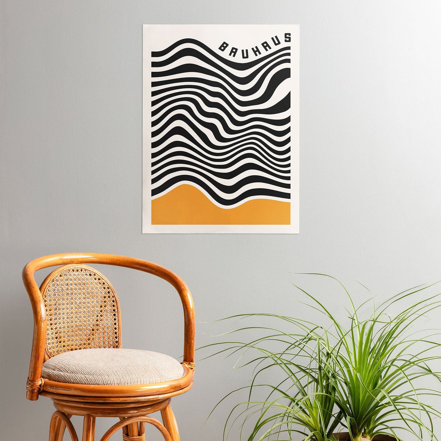 Cocoon Design Bauhaus Wavy Lines and Yellow Poster