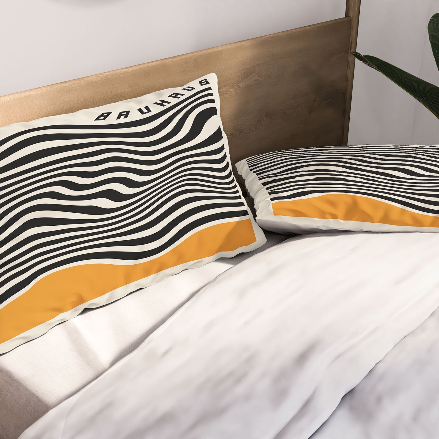 Cocoon Design Bauhaus Wavy Lines and Yellow Pillow Shams