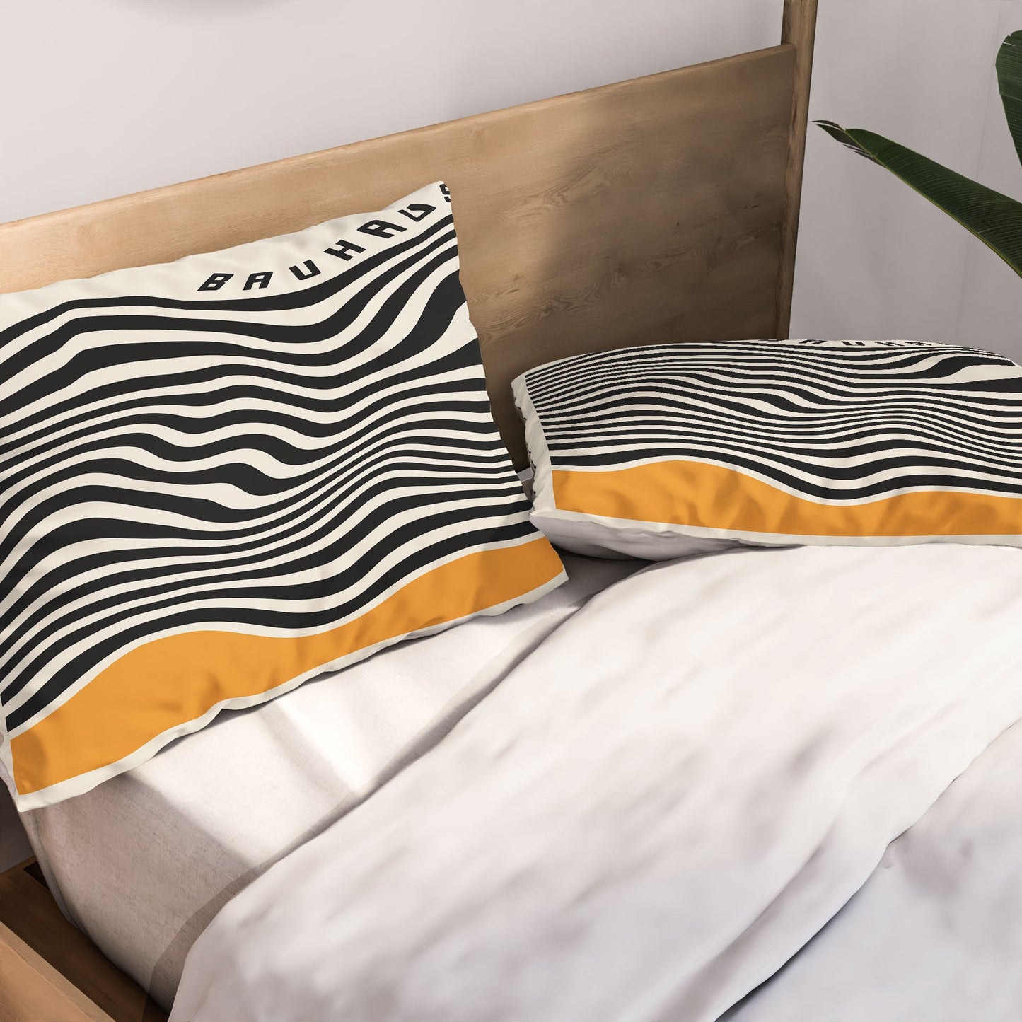 Cocoon Design Bauhaus Wavy Lines and Yellow Pillow Shams