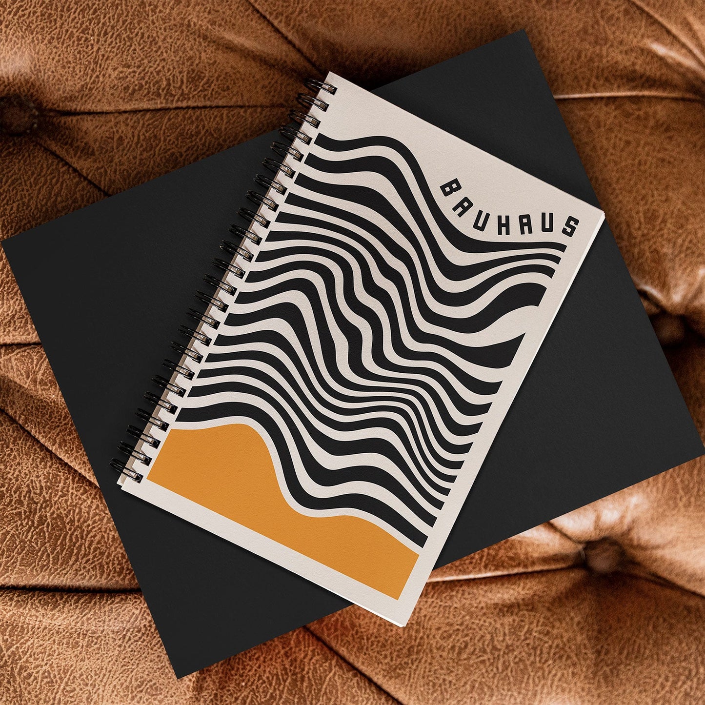 Cocoon Design Bauhaus Wavy Lines and Yellow Spiral Notebook