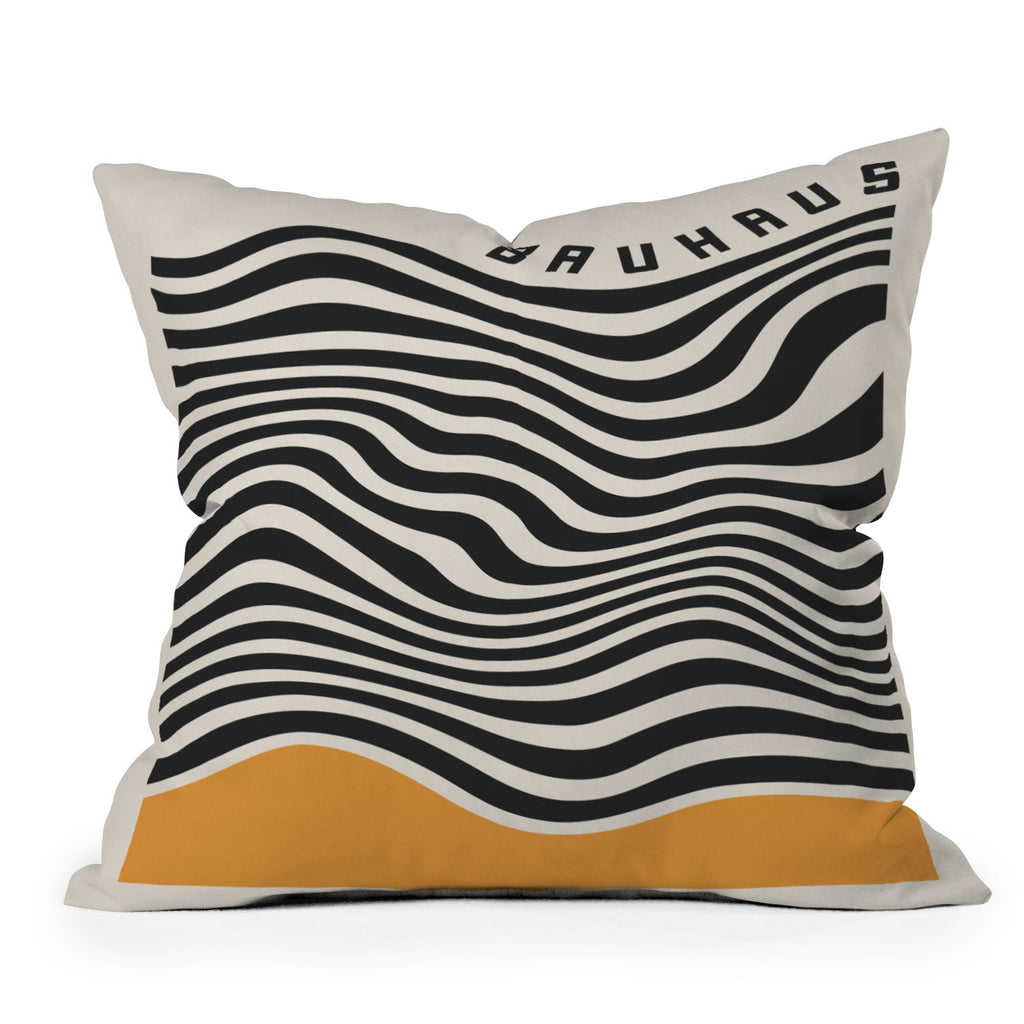 Cocoon Design Bauhaus Wavy Lines and Yellow Outdoor Throw Pillow
