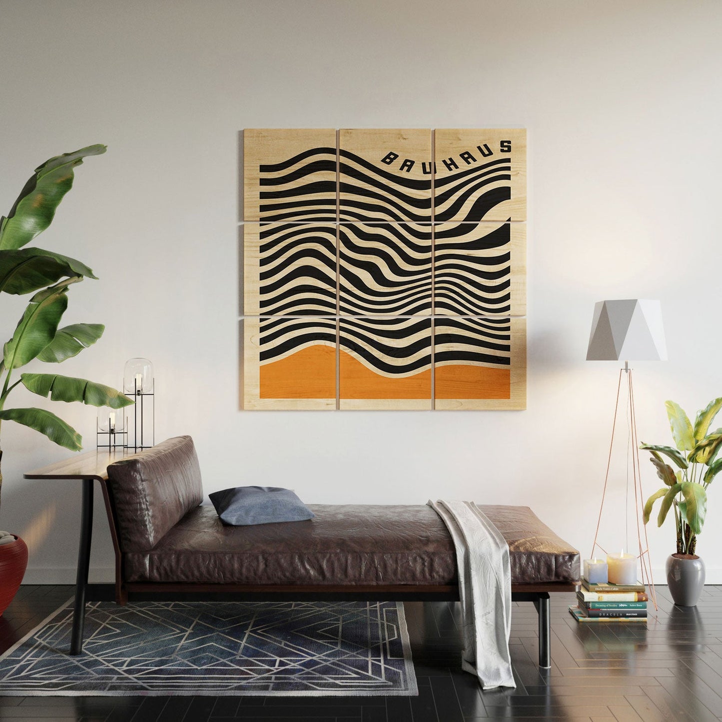 Cocoon Design Bauhaus Wavy Lines and Yellow Wood Wall Mural