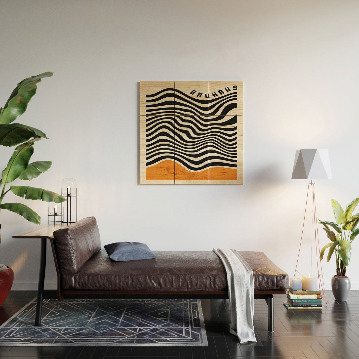 Cocoon Design Bauhaus Wavy Lines and Yellow Wood Wall Mural