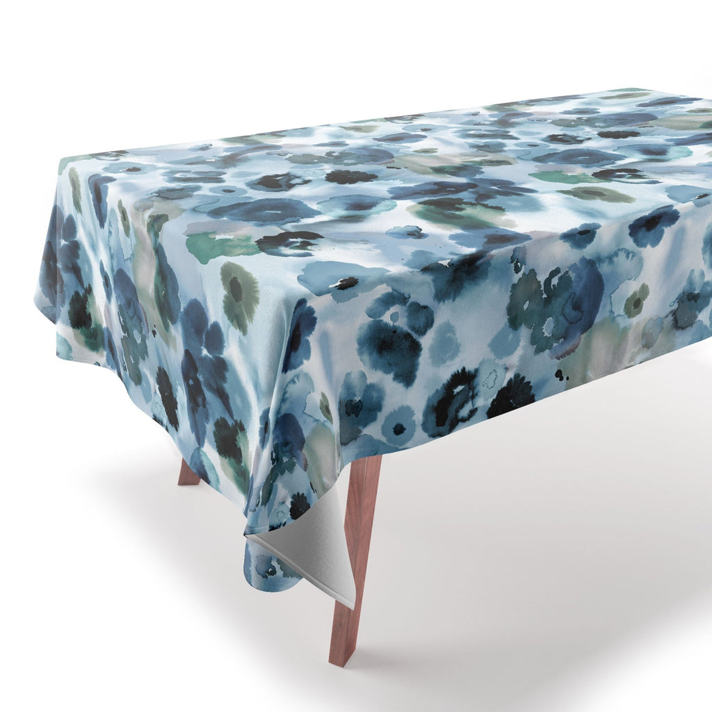 Ninola Design Botanic Retreat Ombre Abstract Watercolor Flowers Blue Navy Tablecloth