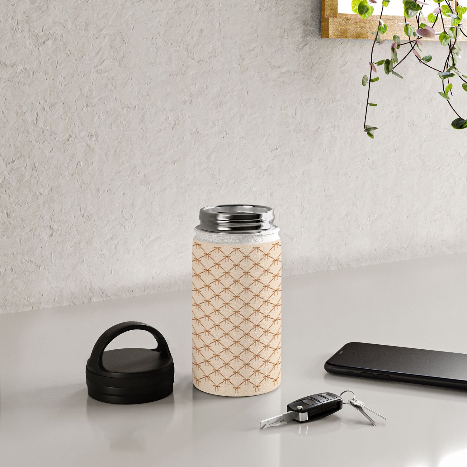 Colour Poems Bows and Ribbons Beige Water Bottle