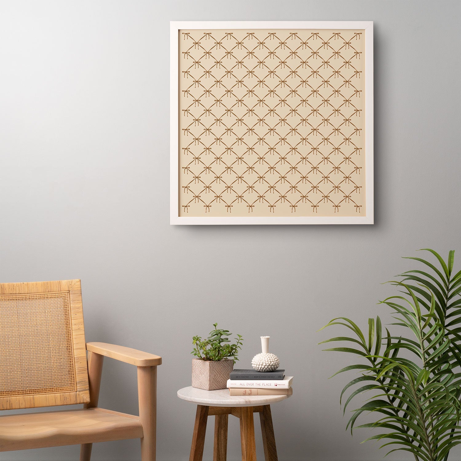 Colour Poems Bows and Ribbons Beige Framed Wall Art