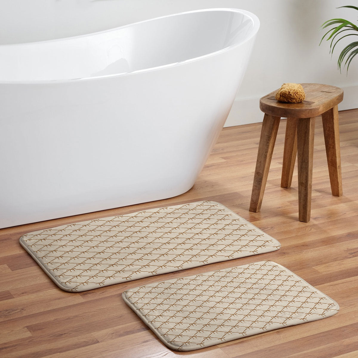 Colour Poems Bows and Ribbons Beige Memory Foam Bath Mat