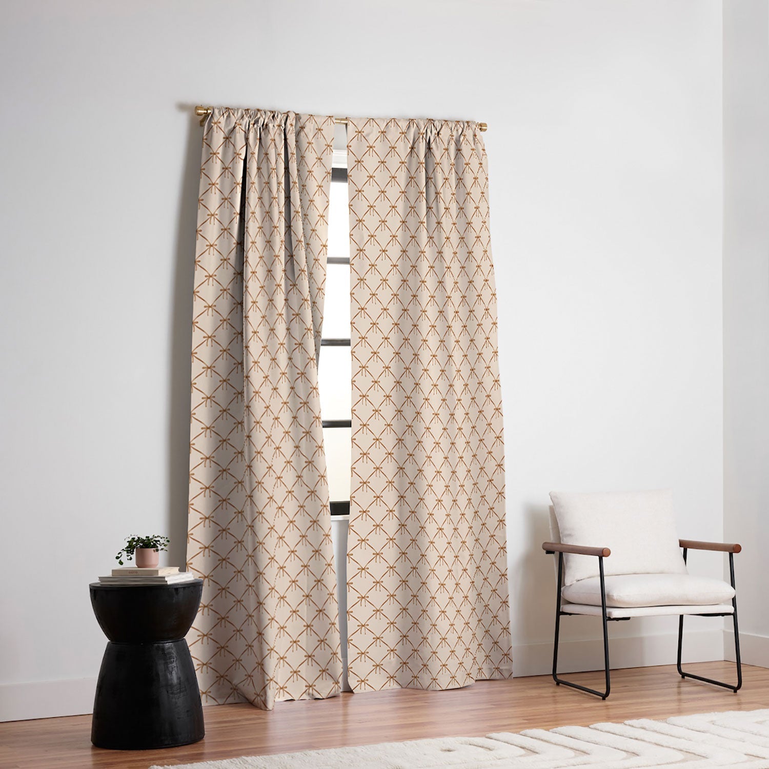 Colour Poems Bows and Ribbons Beige Blackout Window Curtain