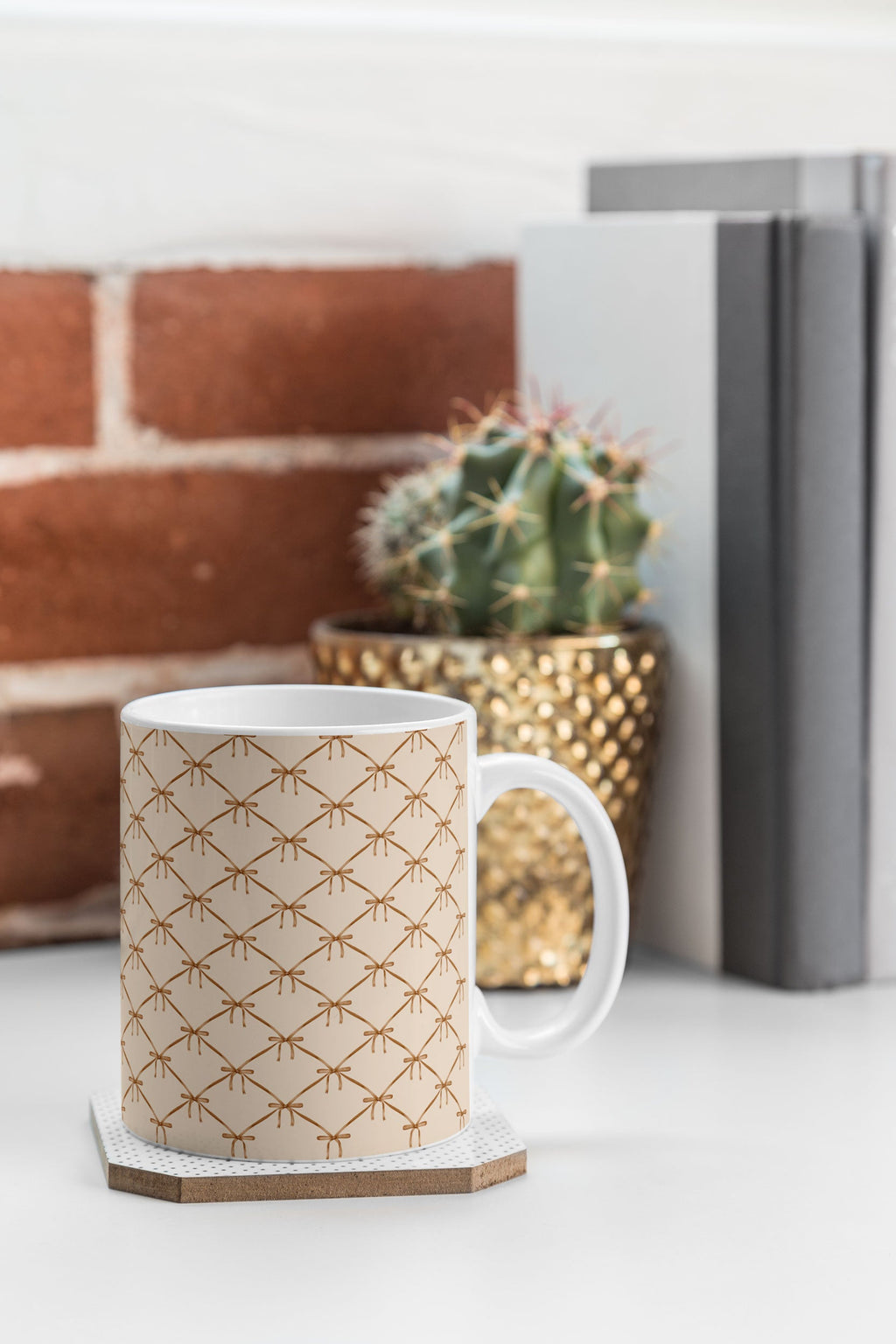 Colour Poems Bows and Ribbons Beige Coffee Mug