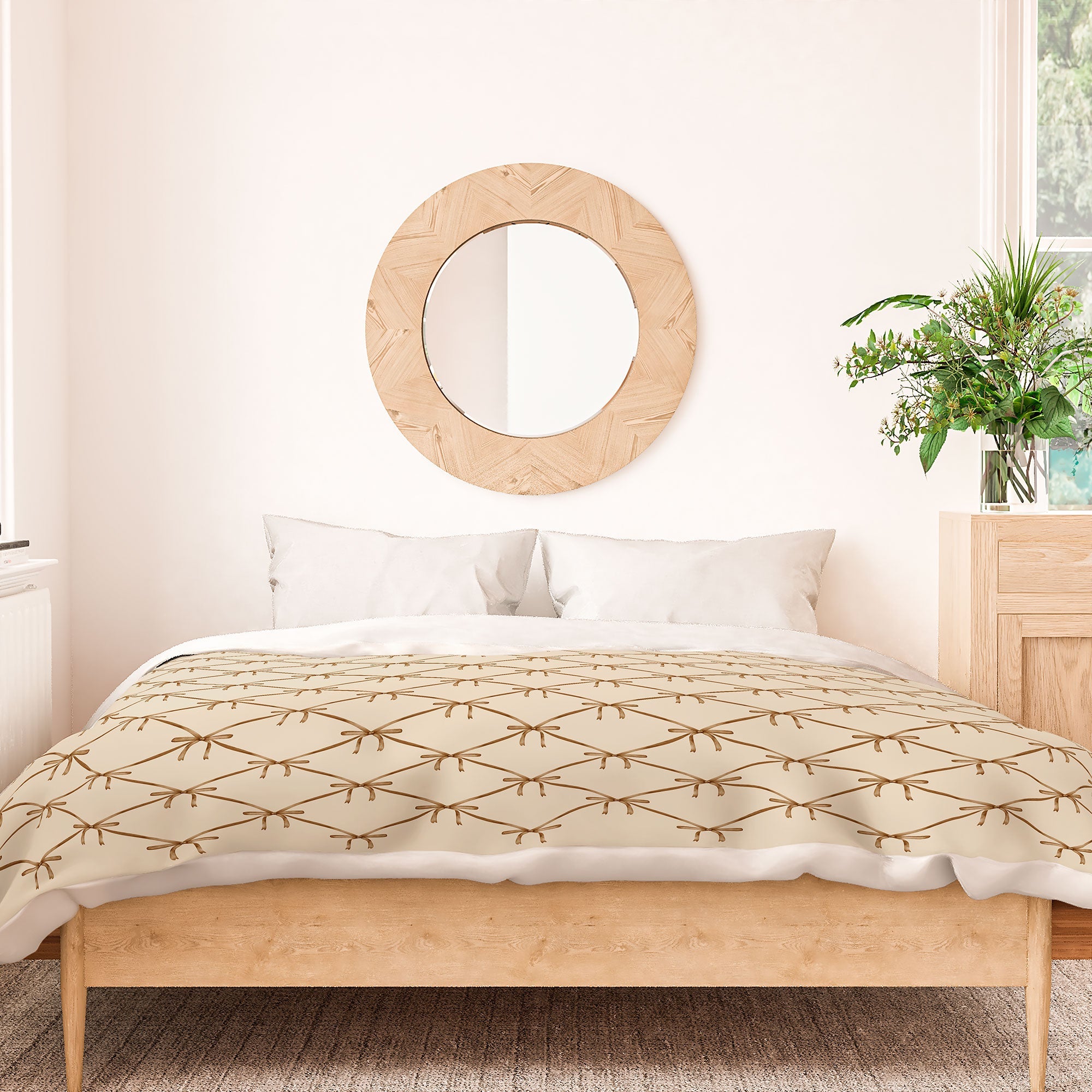 Colour Poems Bows and Ribbons Beige Duvet Cover
