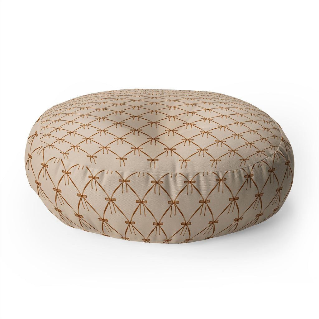 Colour Poems Bows and Ribbons Beige Floor Pillow Round