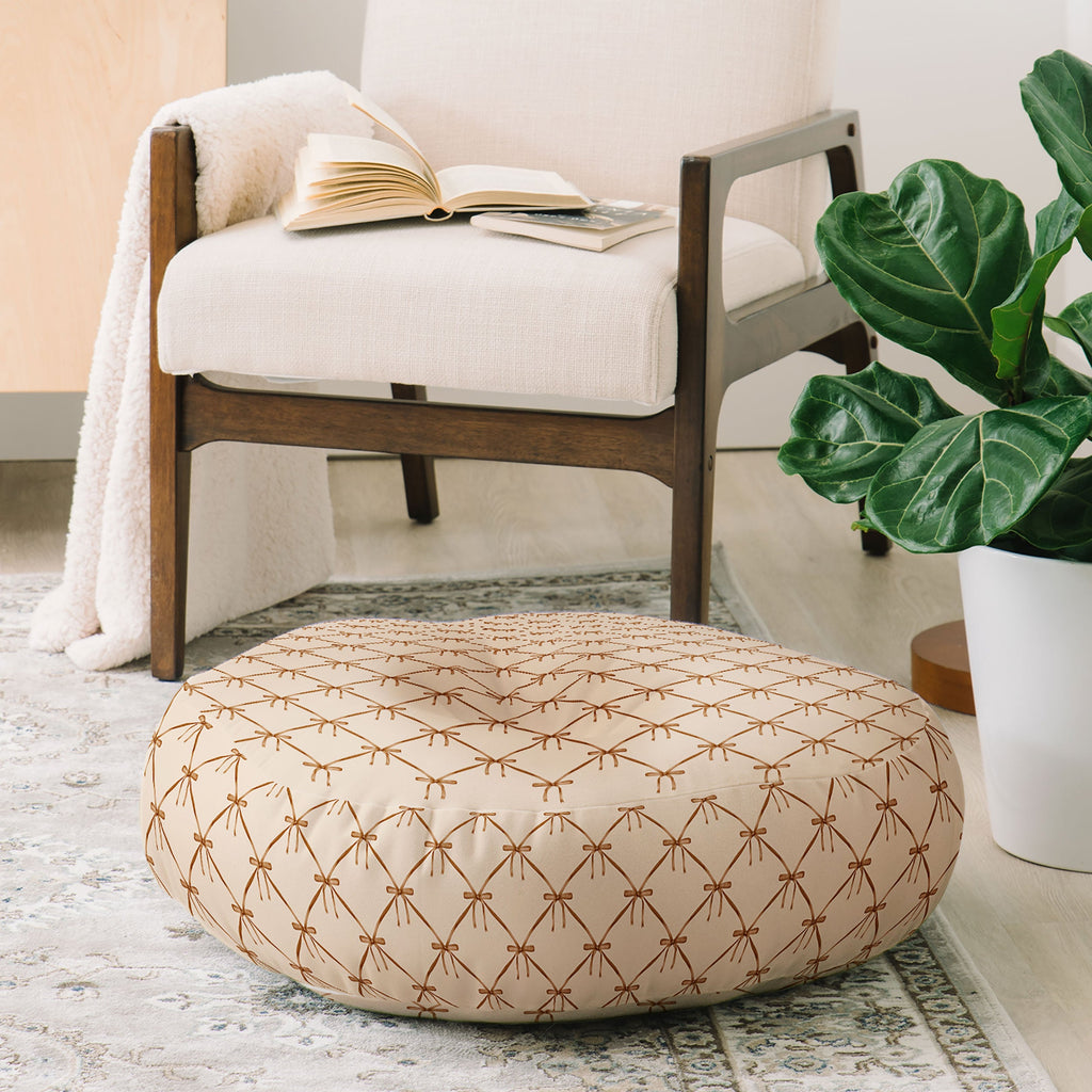 Colour Poems Bows and Ribbons Beige Floor Pillow Round