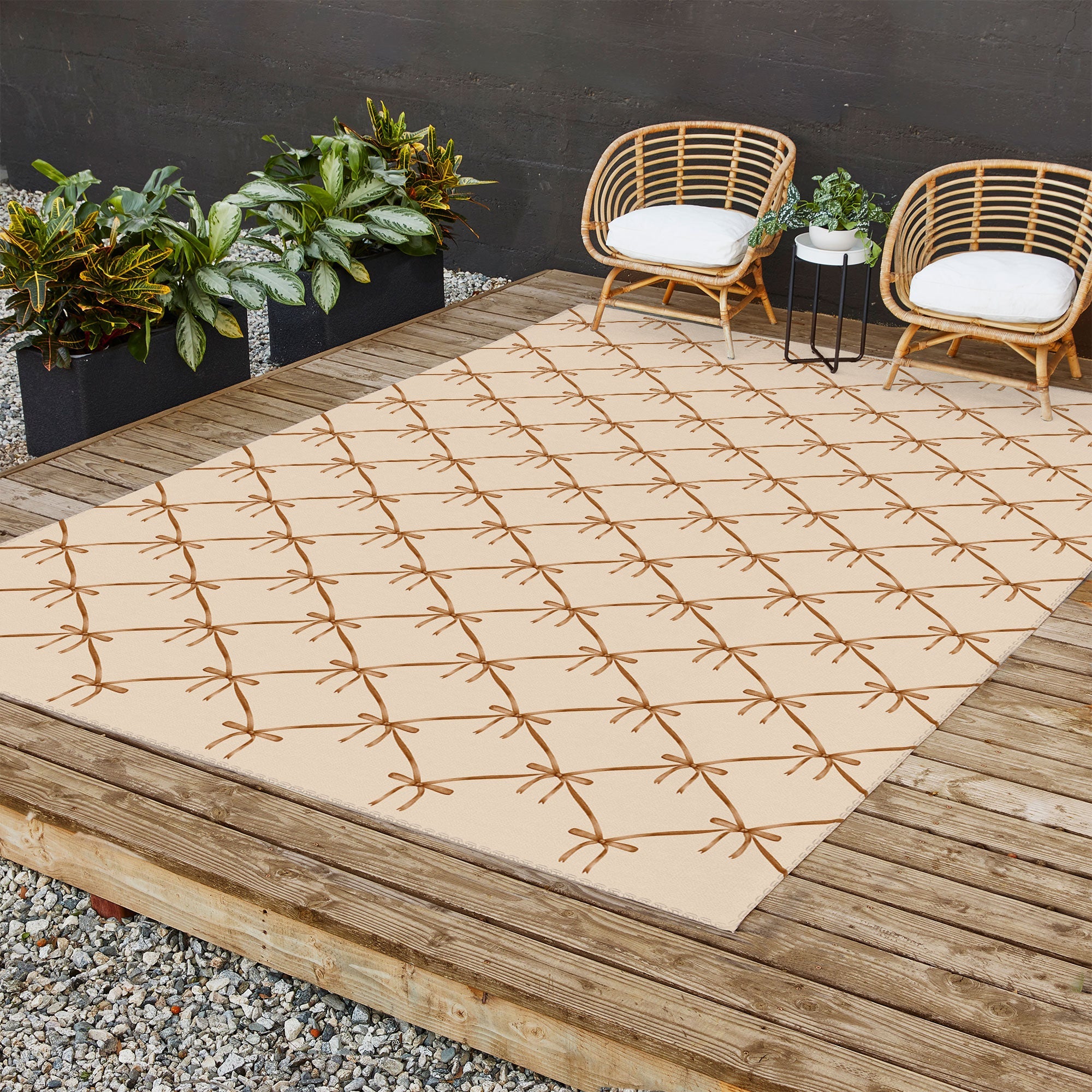 Colour Poems Bows and Ribbons Beige Outdoor Rug