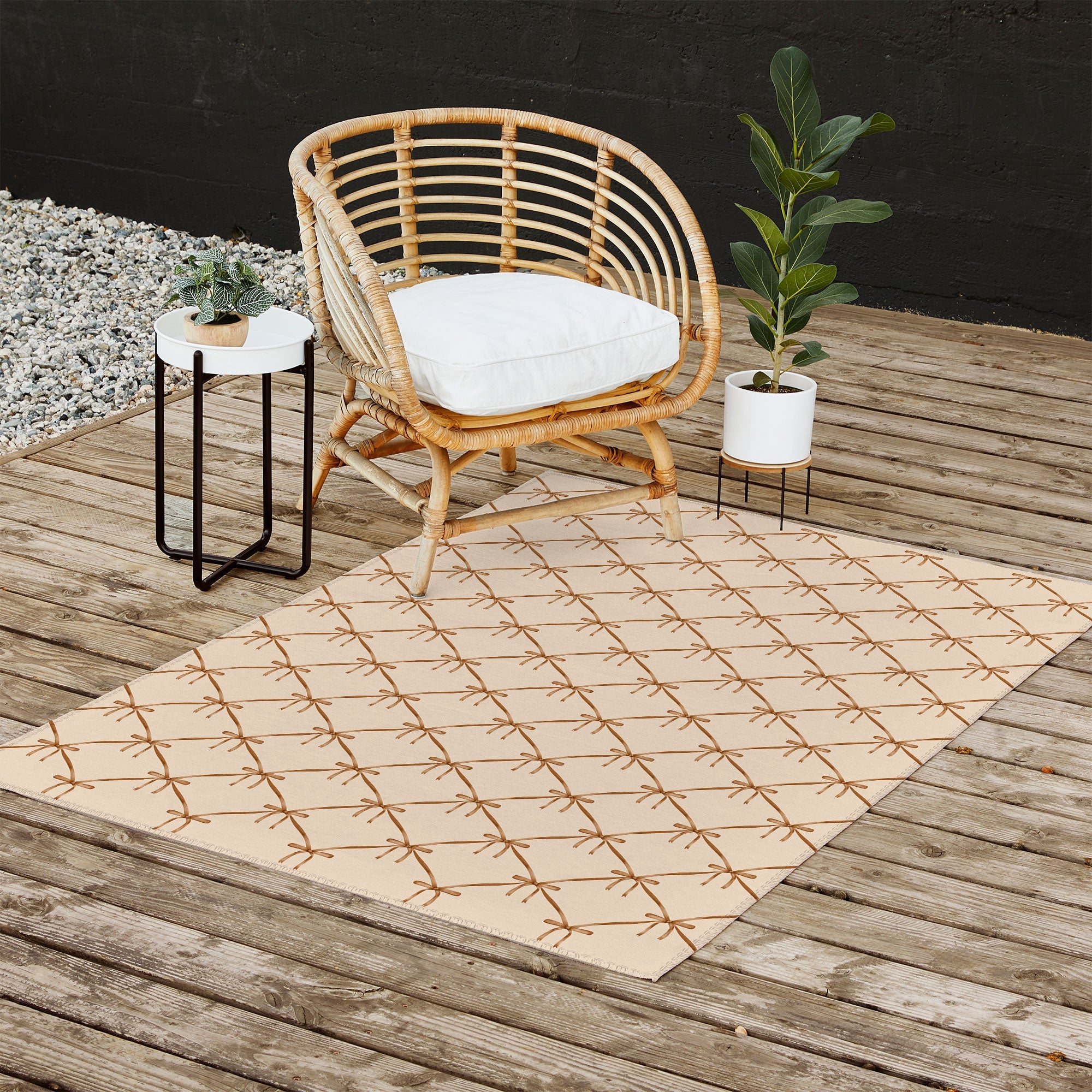 Colour Poems Bows and Ribbons Beige Outdoor Rug