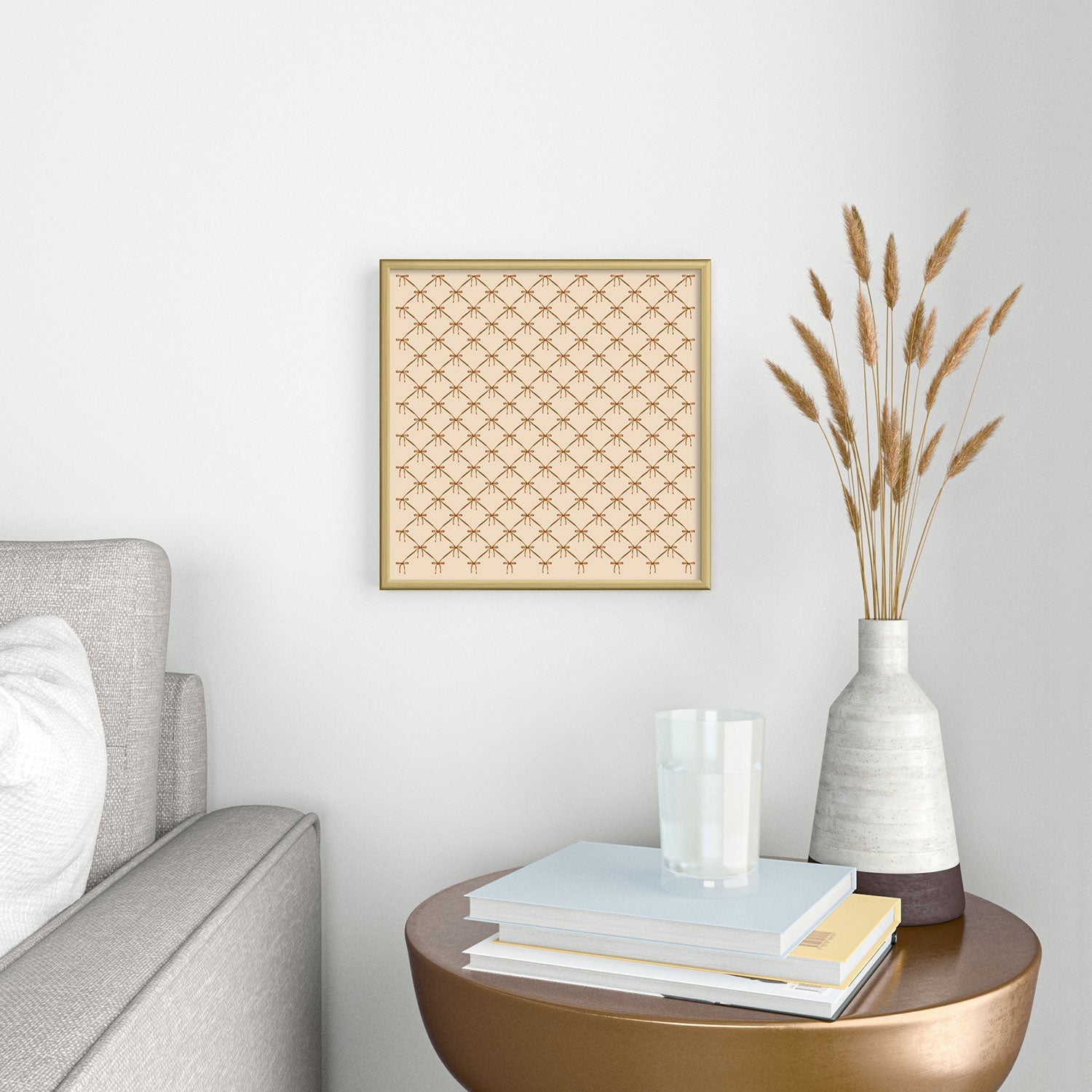 Colour Poems Bows and Ribbons Beige Square Metal Framed Art Print