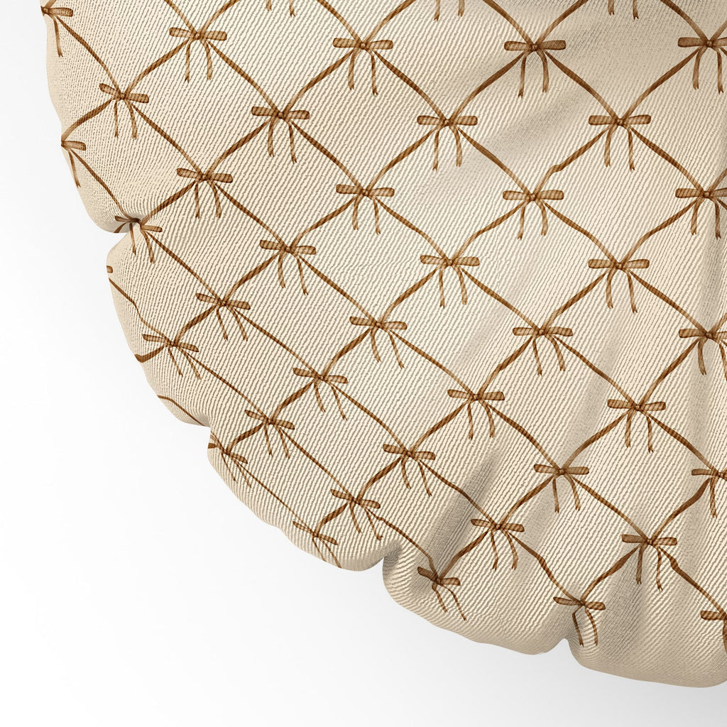 Colour Poems Bows and Ribbons Beige Floor Pillow Round