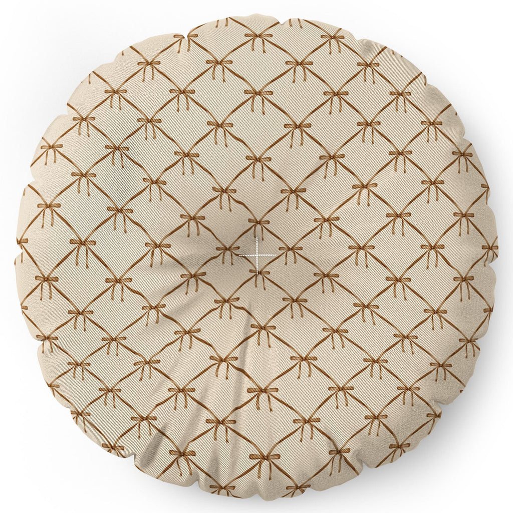 Colour Poems Bows and Ribbons Beige Floor Pillow Round
