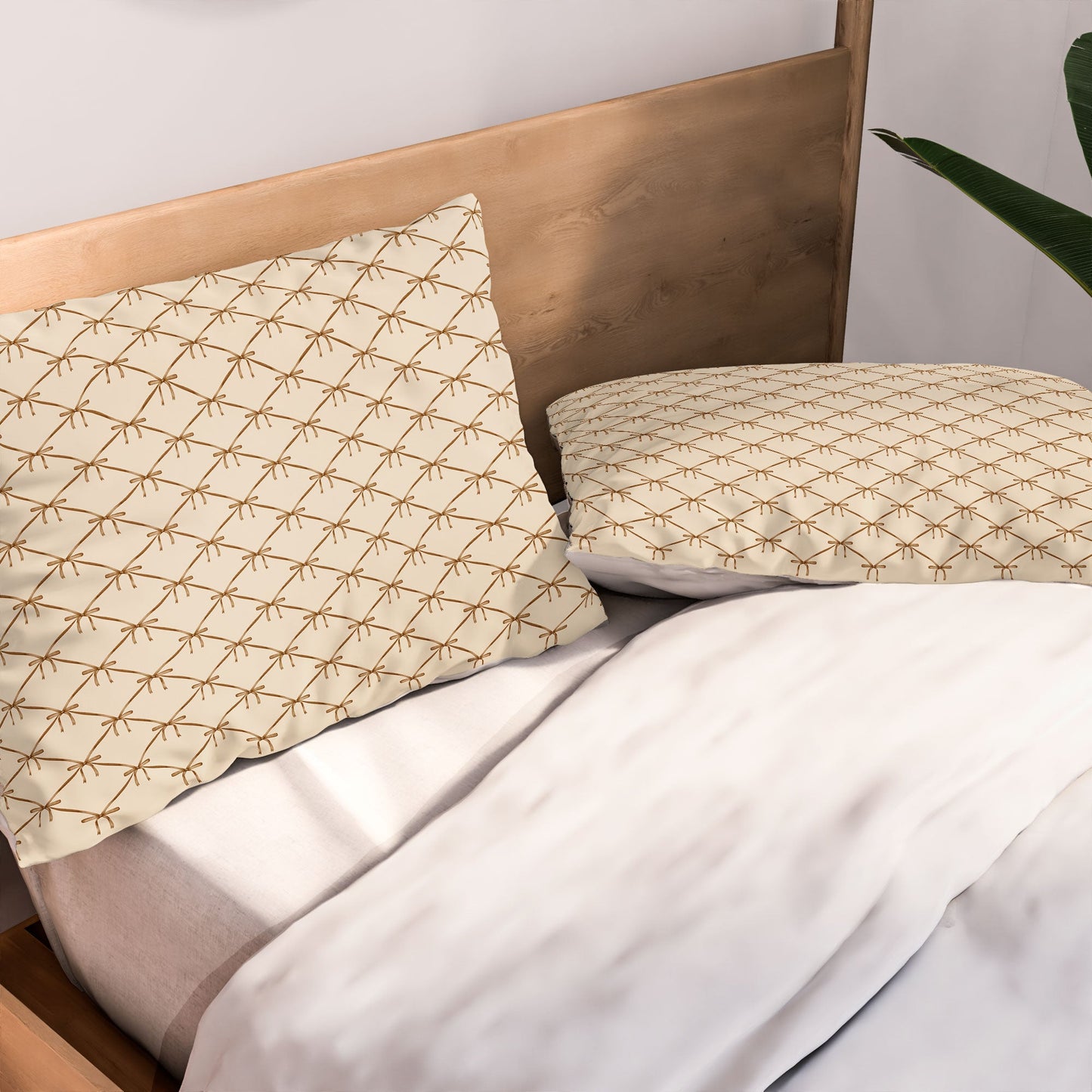 Colour Poems Bows and Ribbons Beige Pillow Shams