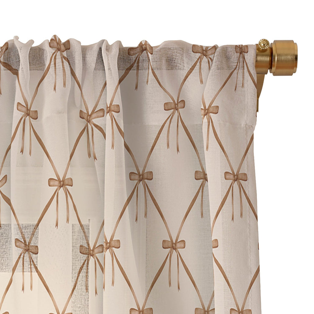 Colour Poems Bows and Ribbons Beige Sheer Window Curtain