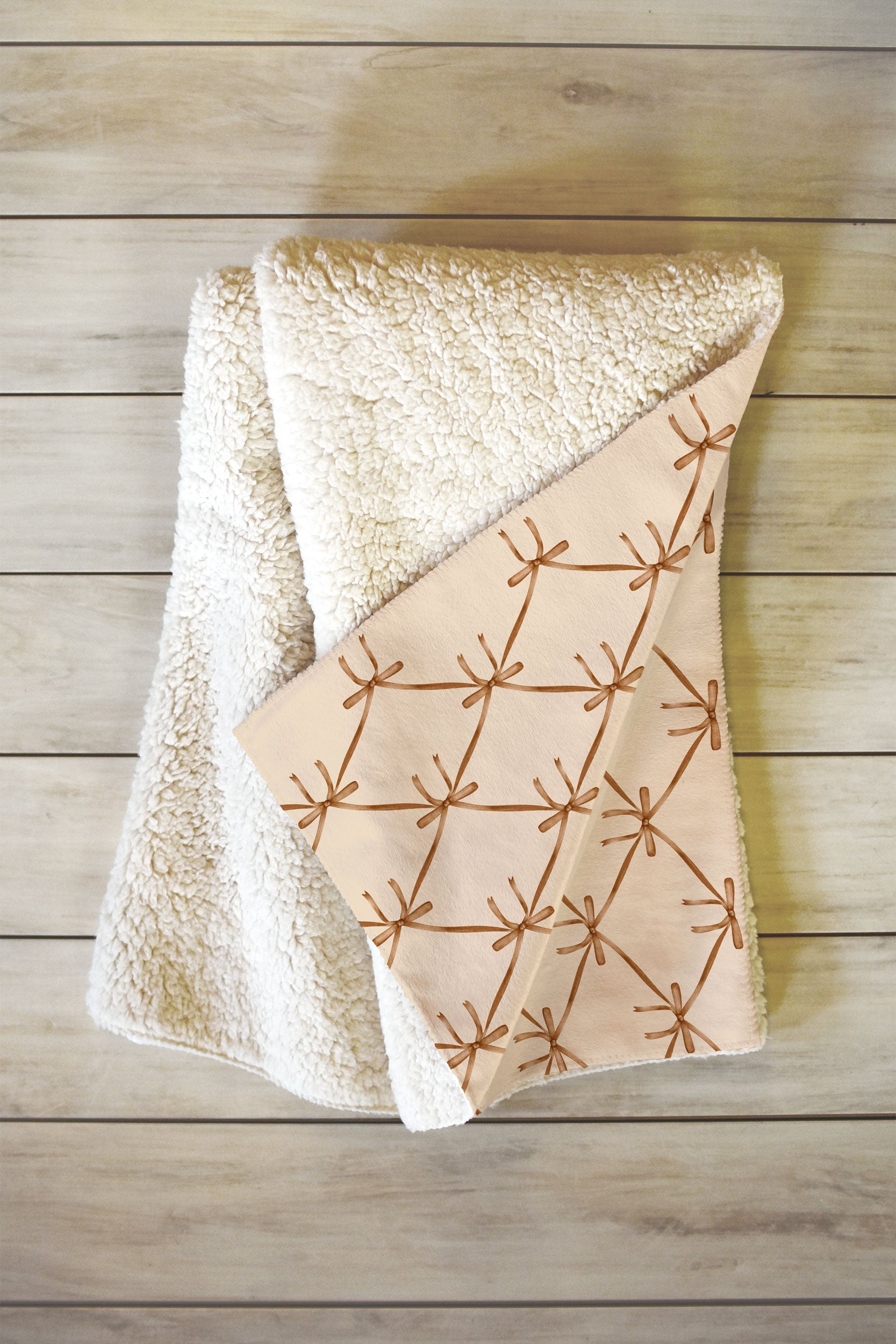 Colour Poems Bows and Ribbons Beige Fleece Throw Blanket