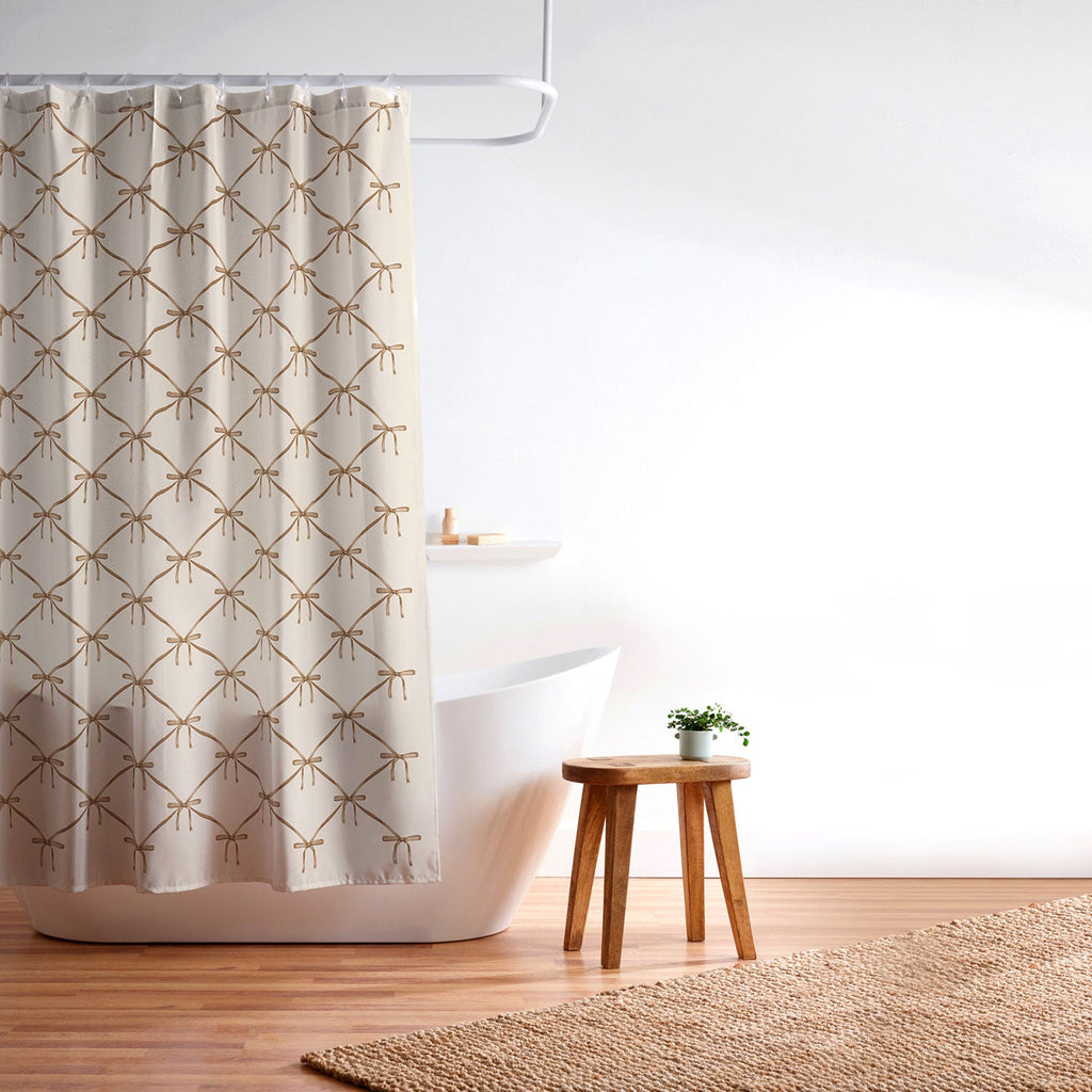 Colour Poems Bows and Ribbons Beige Shower Curtain