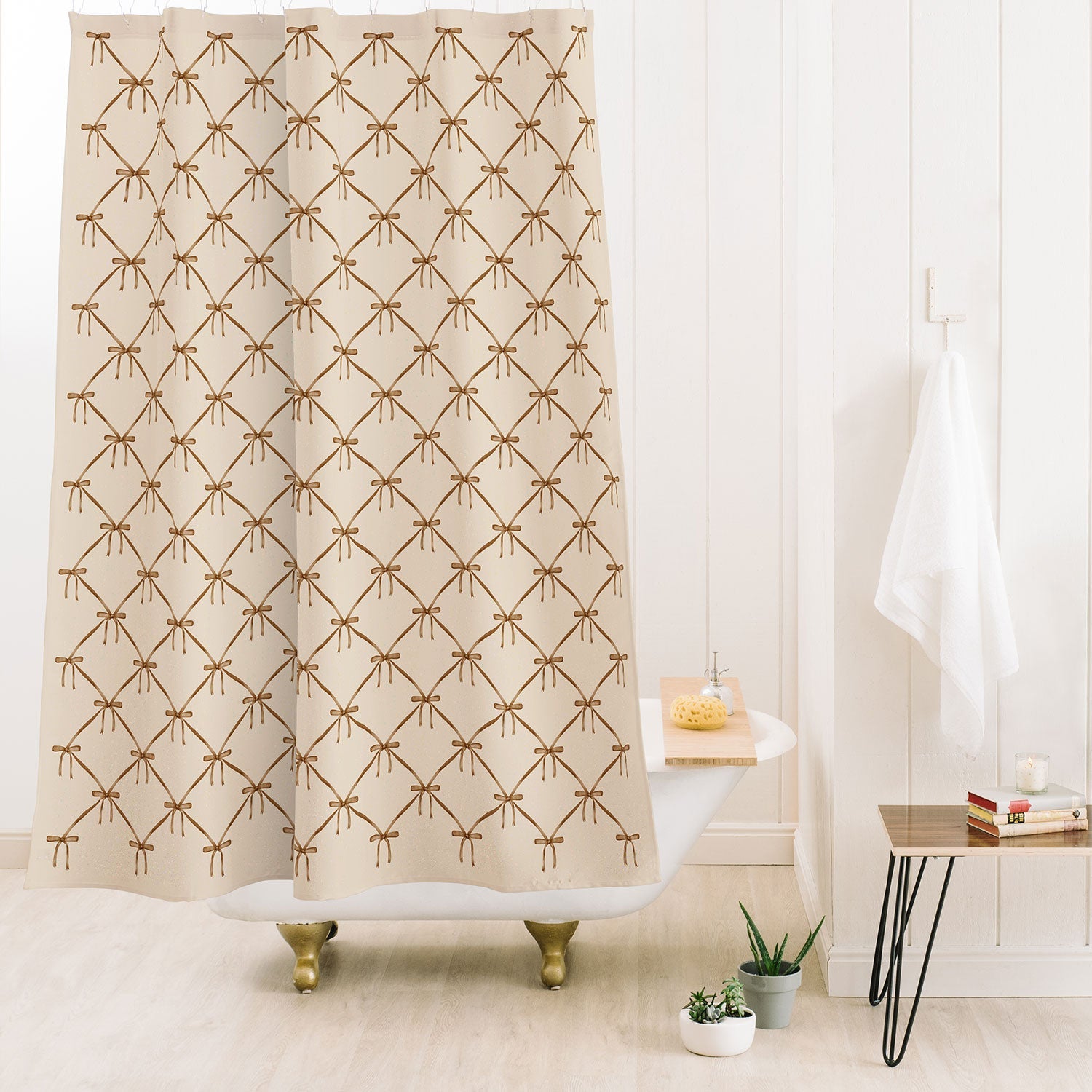 Colour Poems Bows and Ribbons Beige Shower Curtain