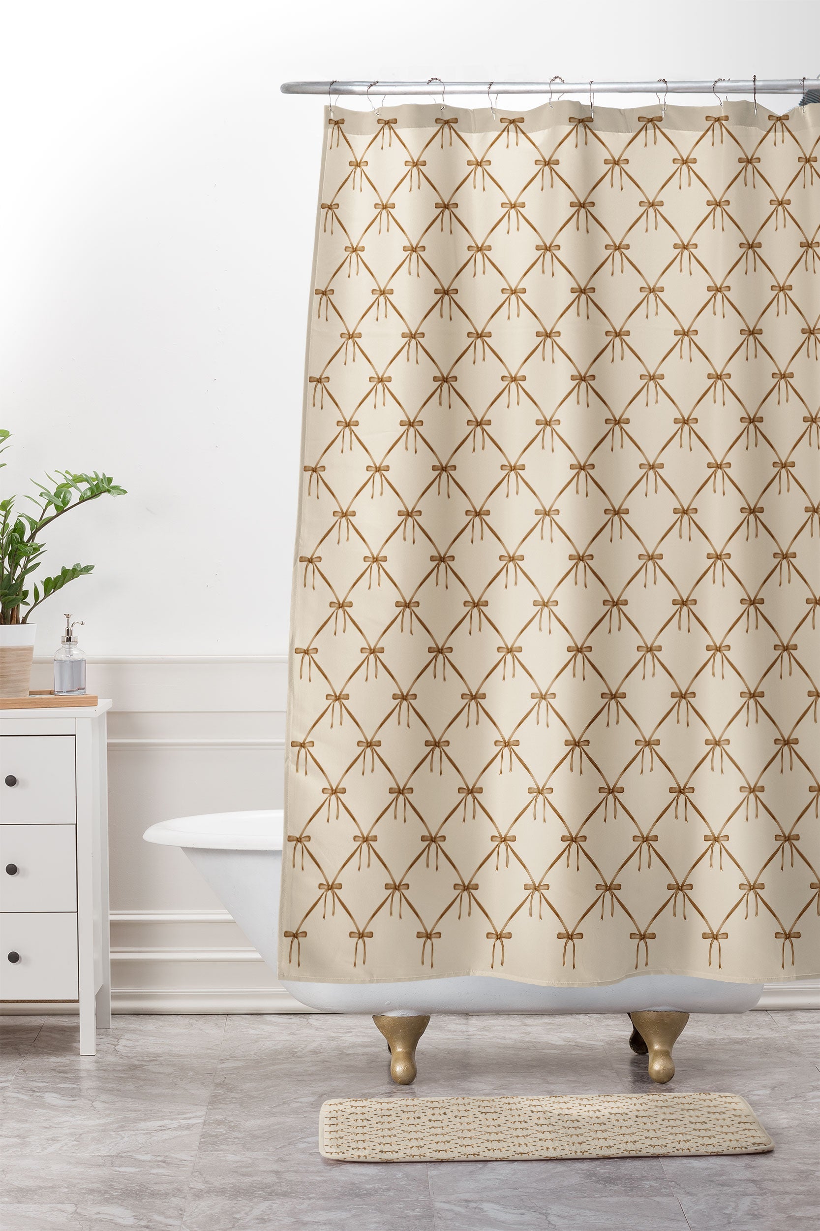 Colour Poems Bows and Ribbons Beige Memory Foam Bath Mat