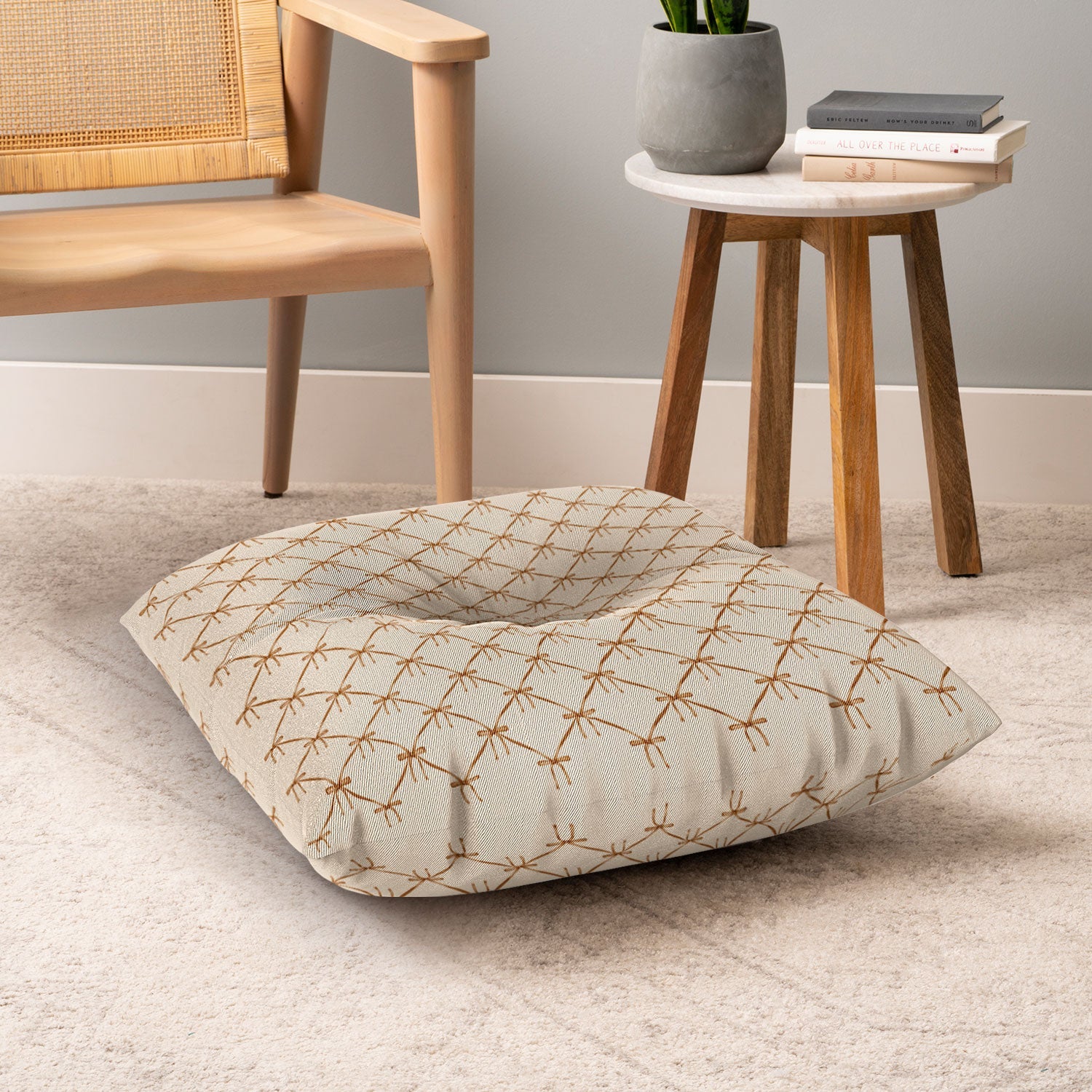 Colour Poems Bows and Ribbons Beige Floor Pillow Square