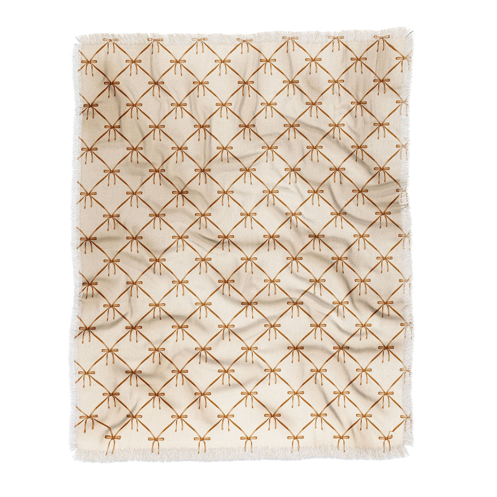 Colour Poems Bows and Ribbons Beige Throw Blanket