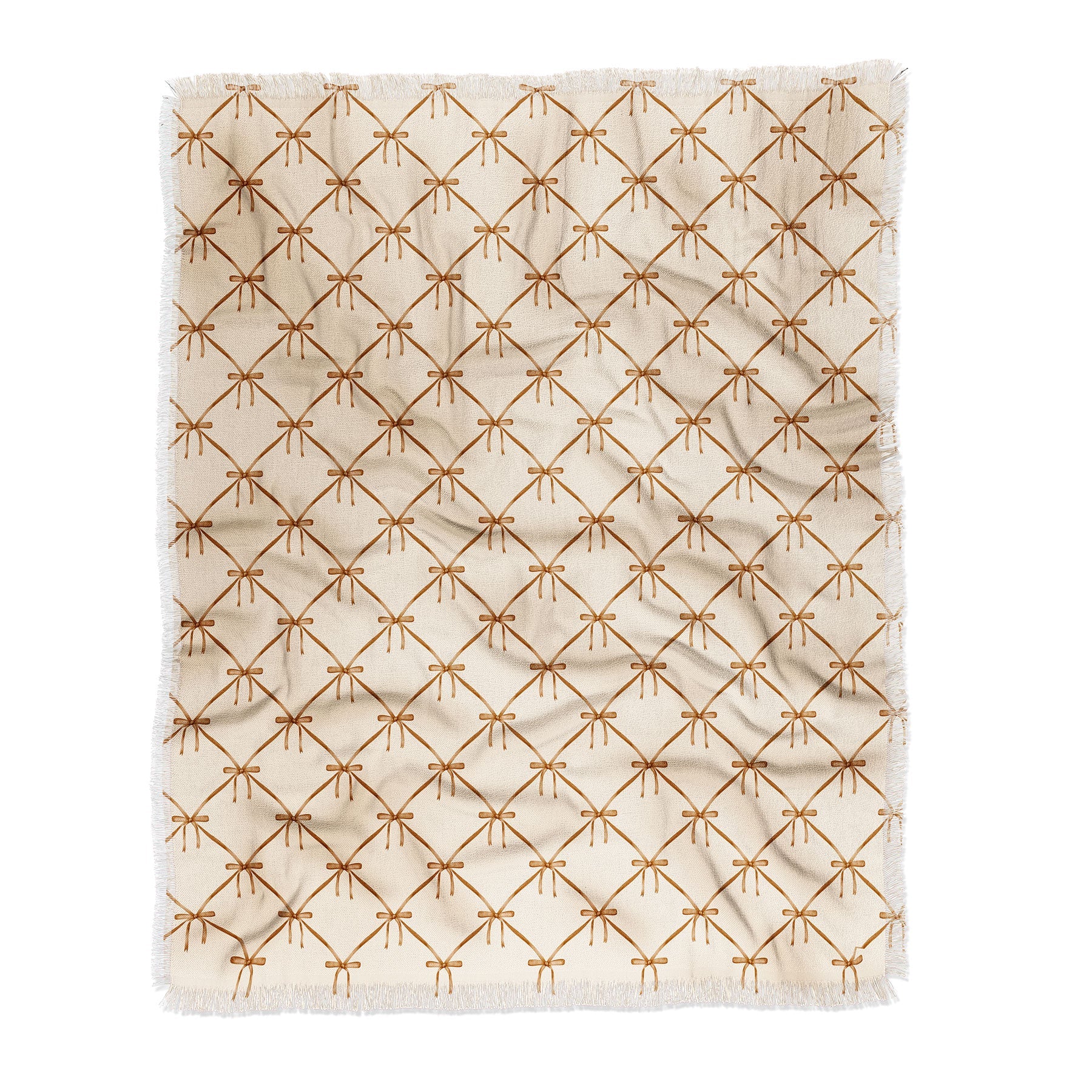 Colour Poems Bows and Ribbons Beige Throw Blanket