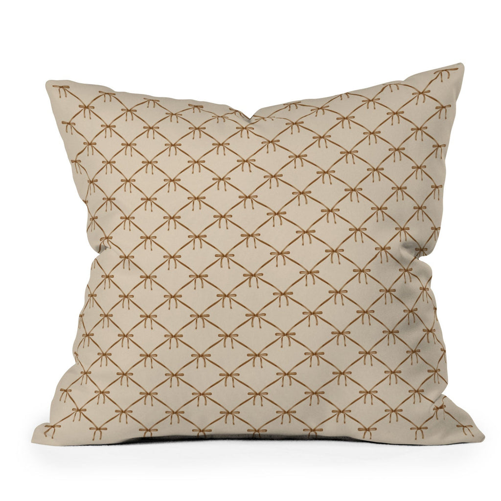 Colour Poems Bows and Ribbons Beige Outdoor Throw Pillow